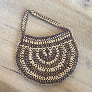 Handcrafted Beaded Shoulder Bag - Brown and Tan